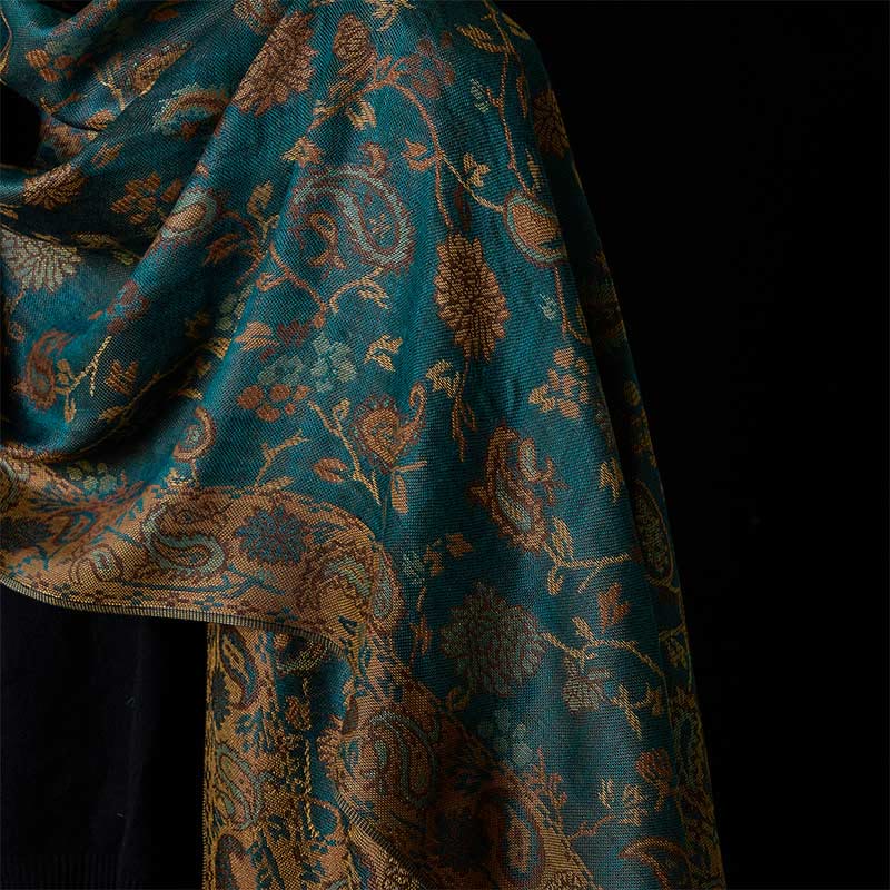 Soft Knit Botanical Leaf Grounding Tibetan Shawl