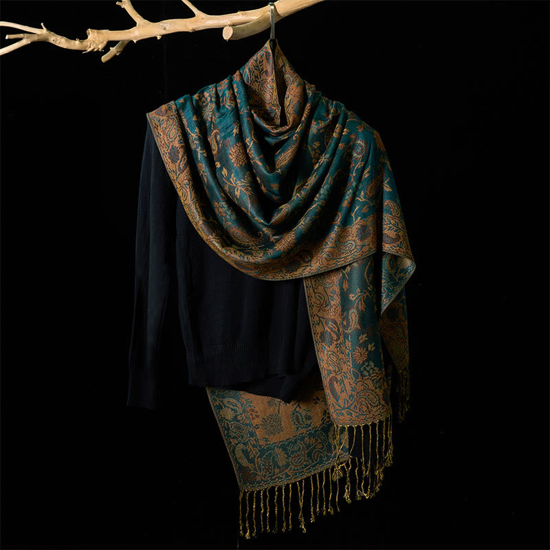 Soft Knit Botanical Leaf Grounding Tibetan Shawl