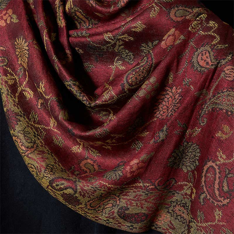 Tactile Knit Botanical Motif Meditation Wrap Tibetan Shawl