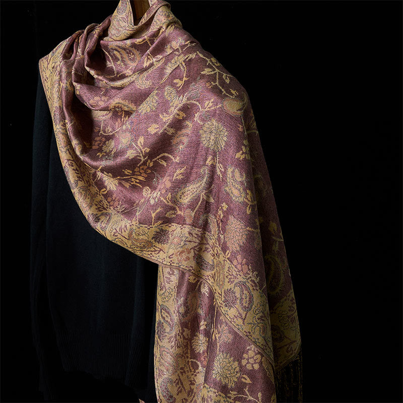 Soft Knit Pale Purple Botanical Meditation Wrap Tibetan Shawl