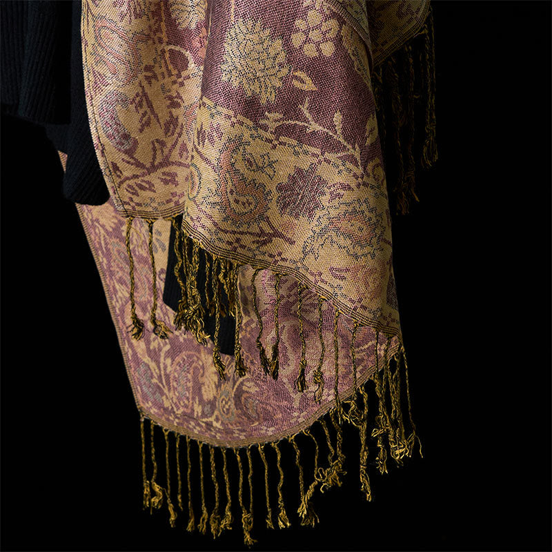 Soft Knit Pale Purple Botanical Meditation Wrap Tibetan Shawl