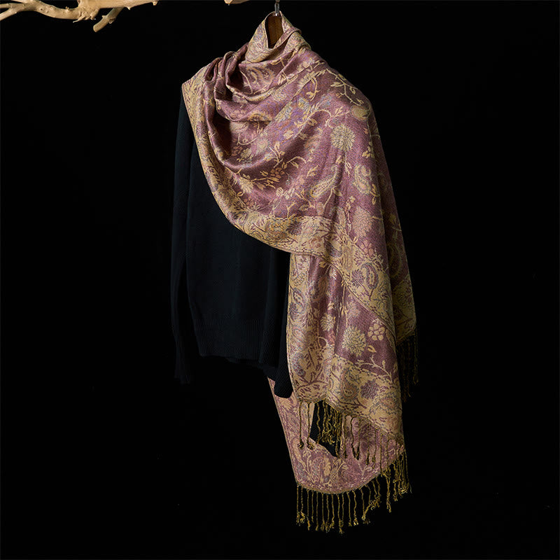 Soft Knit Pale Purple Botanical Meditation Wrap Tibetan Shawl