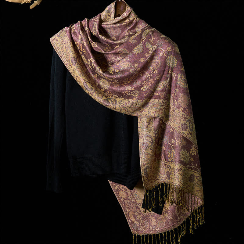 Soft Knit Pale Purple Botanical Meditation Wrap Tibetan Shawl