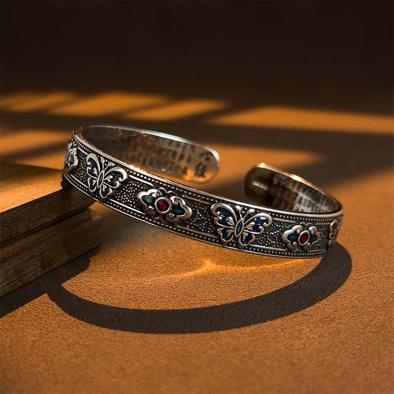 Heart Sutra Butterfly Copper Enamel Healing Open Adjustable Bracelet Bangle
