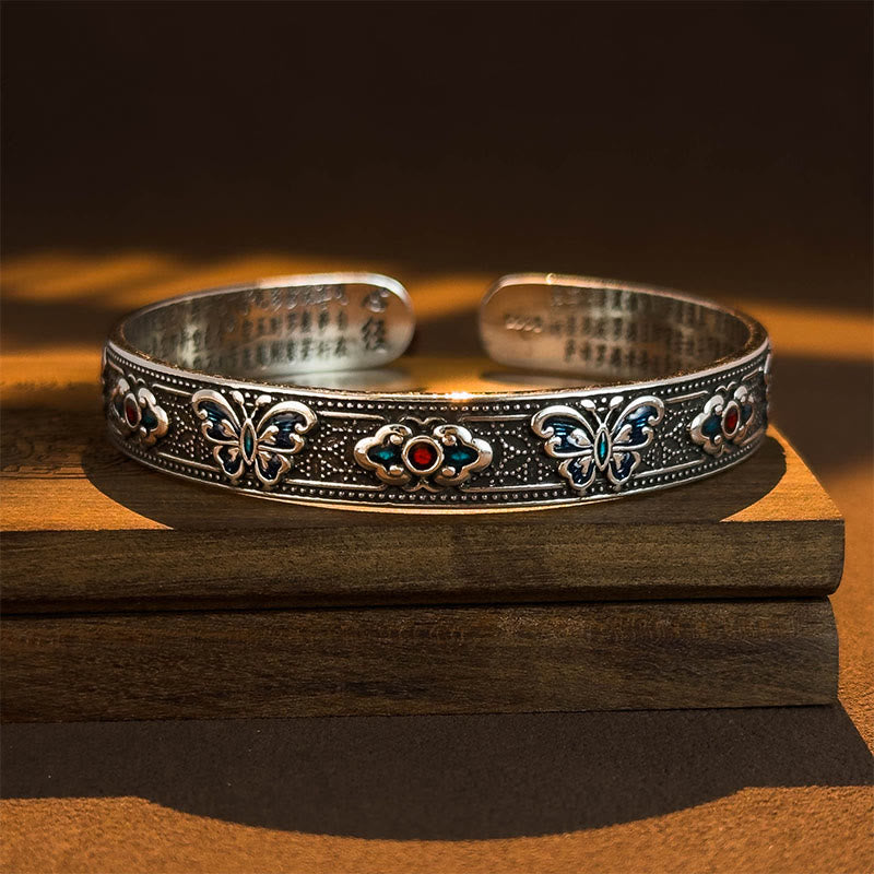 Heart Sutra Butterfly Copper Enamel Healing Open Adjustable Bracelet Bangle