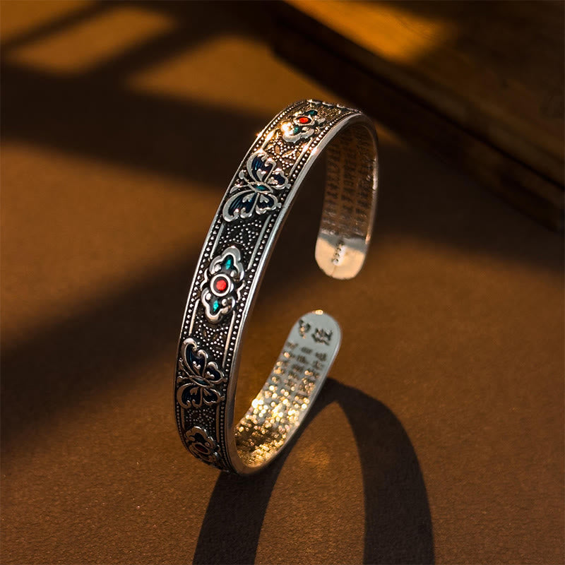 Heart Sutra Butterfly Copper Enamel Healing Open Adjustable Bracelet Bangle