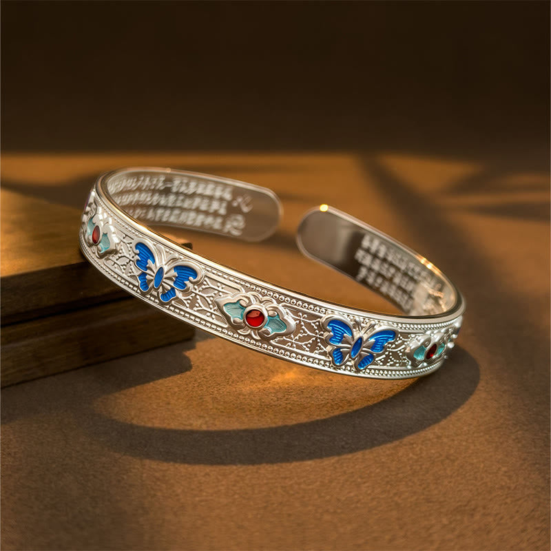 Heart Sutra Butterfly Copper Enamel Healing Open Adjustable Bracelet Bangle