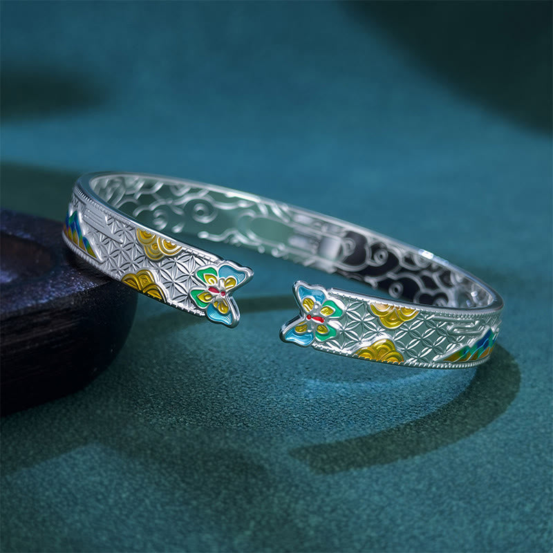 Sun Butterfly Pattern Copper Enamel Love Open Adjustable Bracelet Bangle