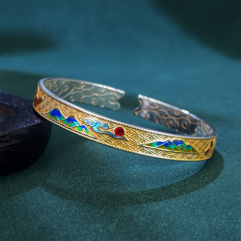 Sun Butterfly Pattern Copper Enamel Love Open Adjustable Bracelet Bangle