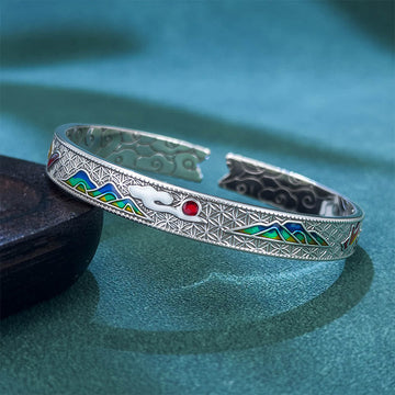 Sun Butterfly Pattern Copper Enamel Love Open Adjustable Bracelet Bangle