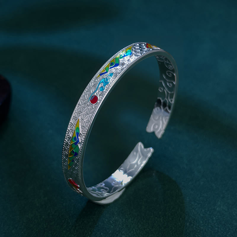 Sun Butterfly Pattern Copper Enamel Love Open Adjustable Bracelet Bangle