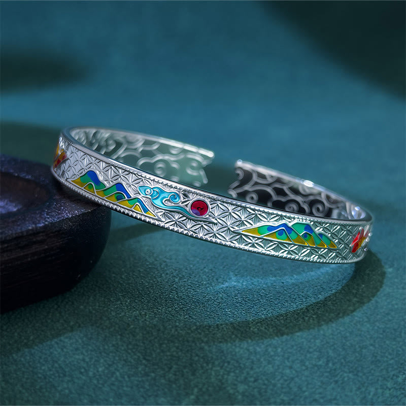 Sun Butterfly Pattern Copper Enamel Love Open Adjustable Bracelet Bangle