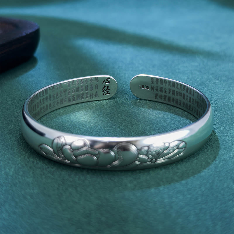 Heart Sutra Lotus Copper New Beginning Open Adjustable Bracelet Bangle