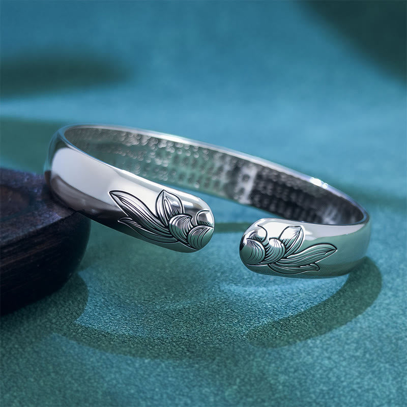 Heart Sutra Lotus Copper New Beginning Open Adjustable Bracelet Bangle
