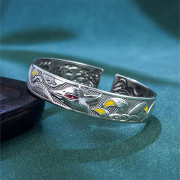 Copper Nine Tailed Fox Protection Open Adjustable Bracelet Bangle