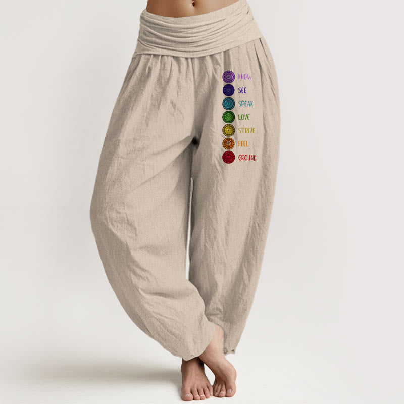 Pure Cotton Chakra Print Elastic Waist Meditation Harem Pants
