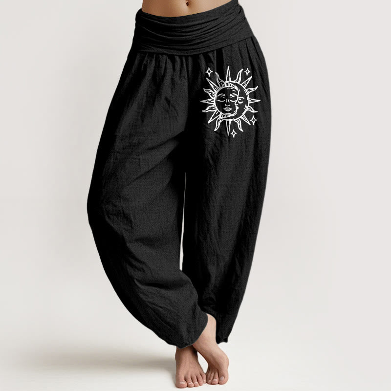 Sun Moon Print Cotton Harem Pants with Adaptive Modal Waistband