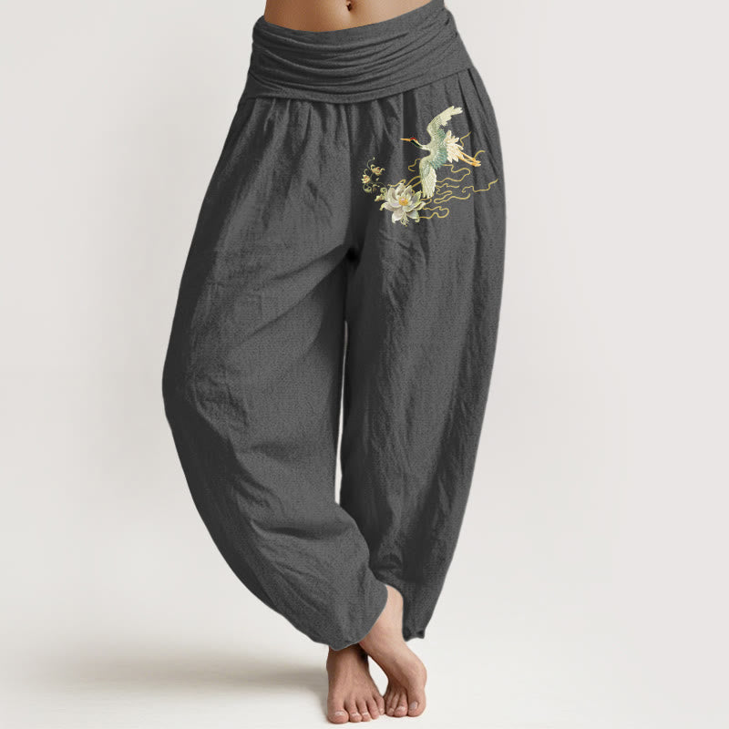 Breathable Cotton Crane Lotus Meditation Harem Pants