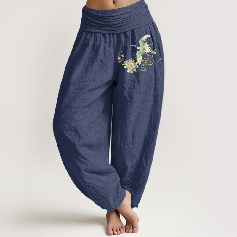 Breathable Cotton Crane Lotus Meditation Harem Pants