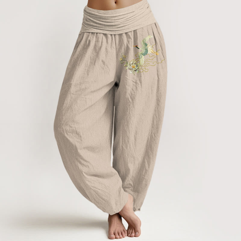 Breathable Cotton Crane Lotus Meditation Harem Pants