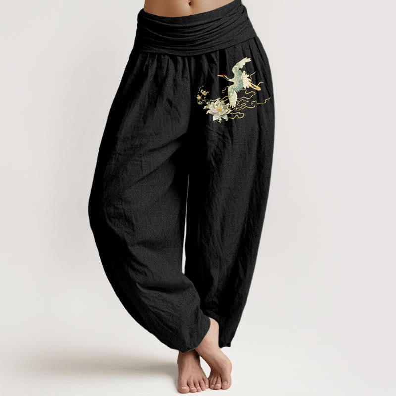 Breathable Cotton Crane Lotus Meditation Harem Pants