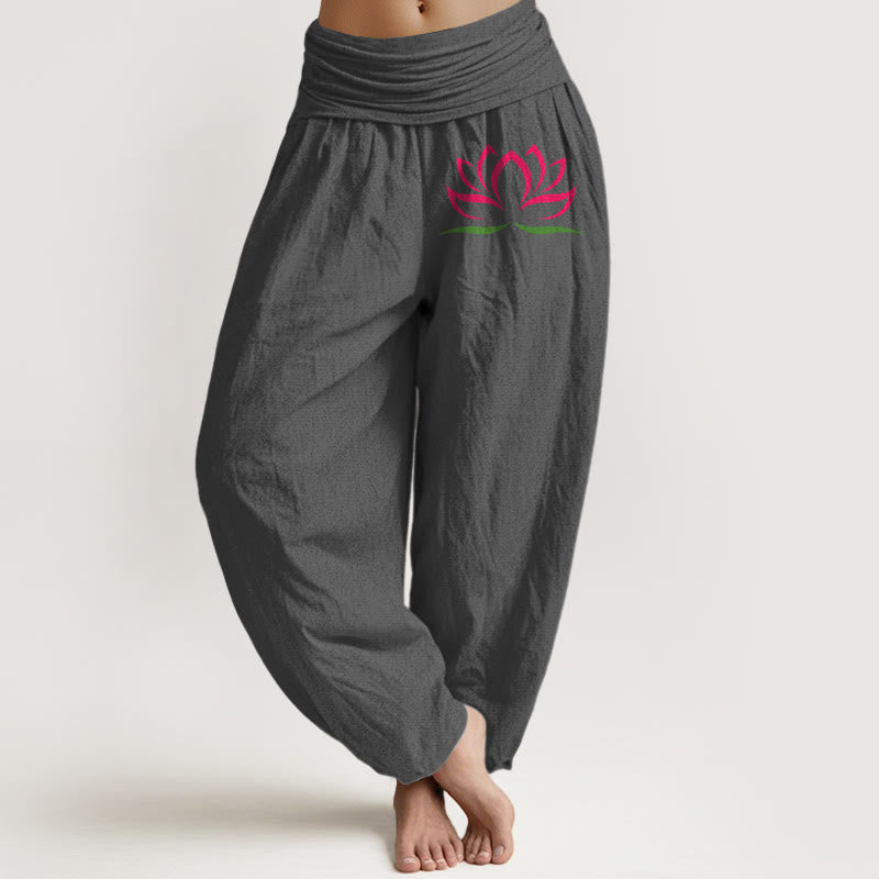 Breathable Cotton Lotus Print Harem Meditation Pants
