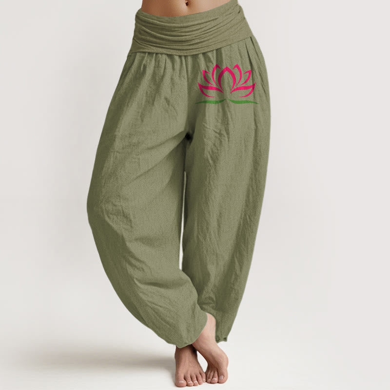 Breathable Cotton Lotus Print Harem Meditation Pants