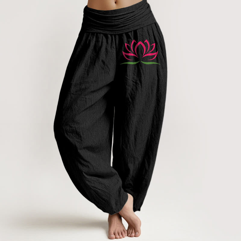 Breathable Cotton Lotus Print Harem Meditation Pants