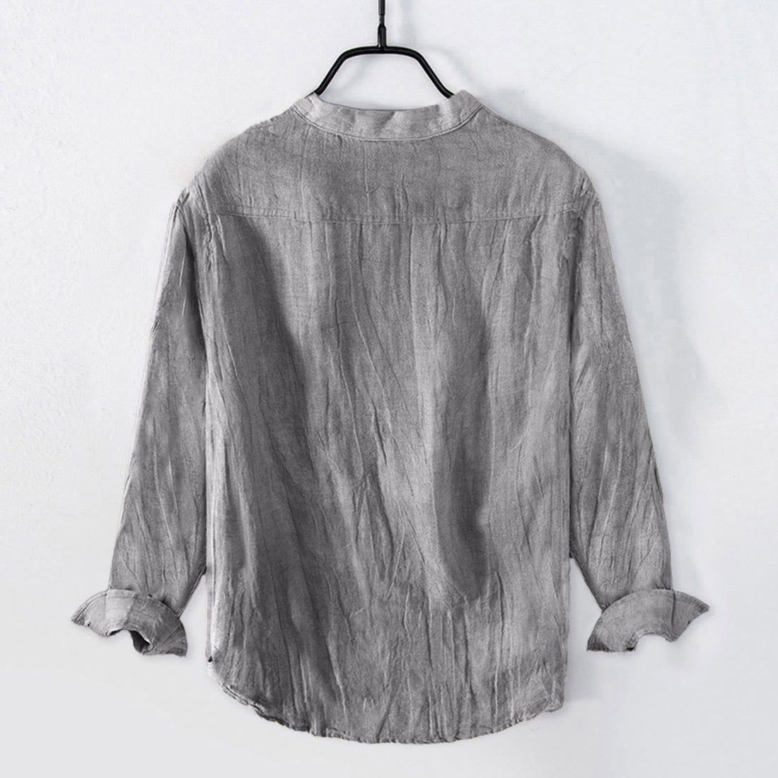 Cotton-Linen Stand Collar Long Sleeve Shirt with Sacred Om Motif