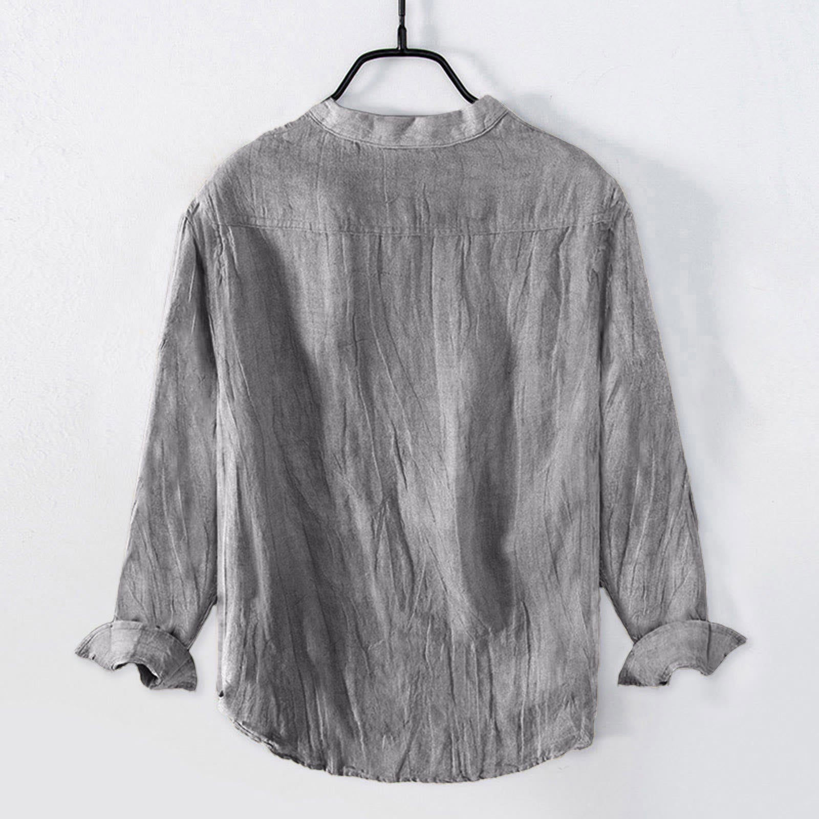 Cotton Linen Stand Collar Bamboo Leaf Print Meditation Shirt