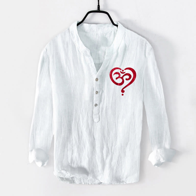 Cotton Linen Stand Collar Om Symbol Meditation Shirt