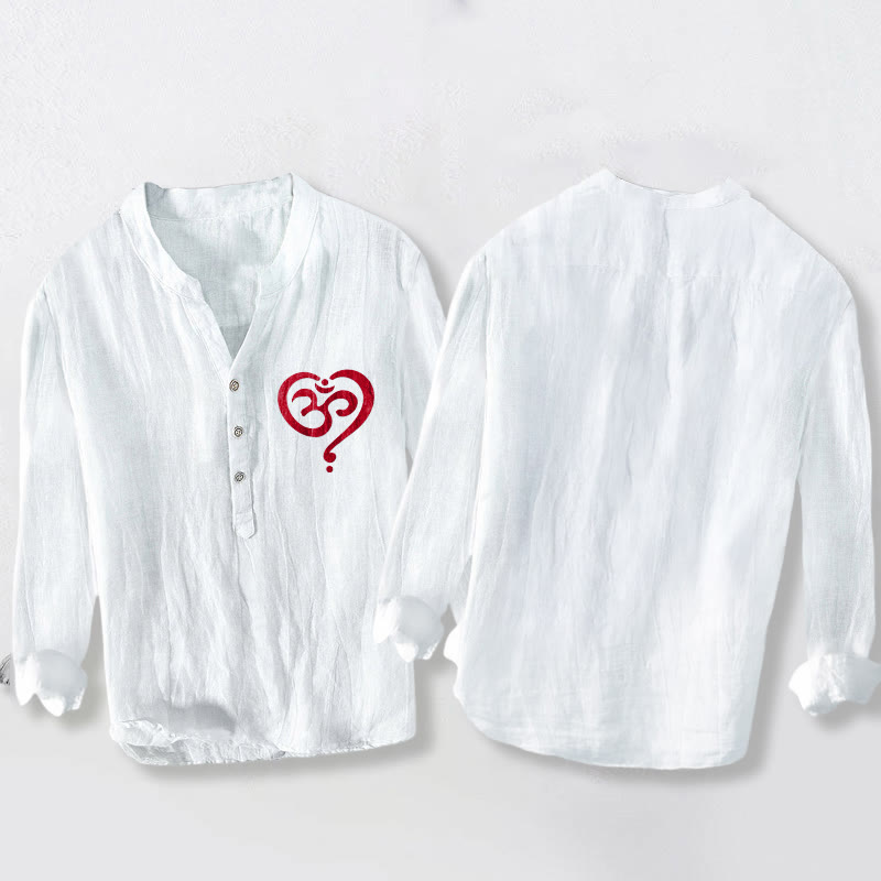 Cotton Linen Stand Collar Om Symbol Meditation Shirt