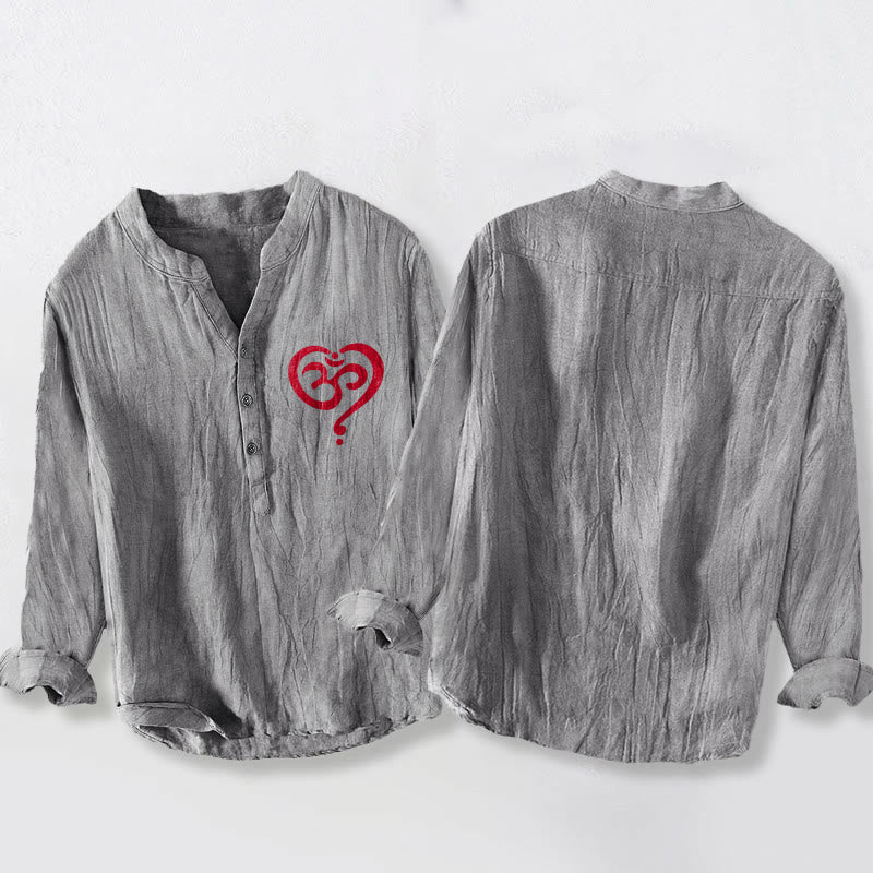 Cotton Linen Stand Collar Om Symbol Meditation Shirt