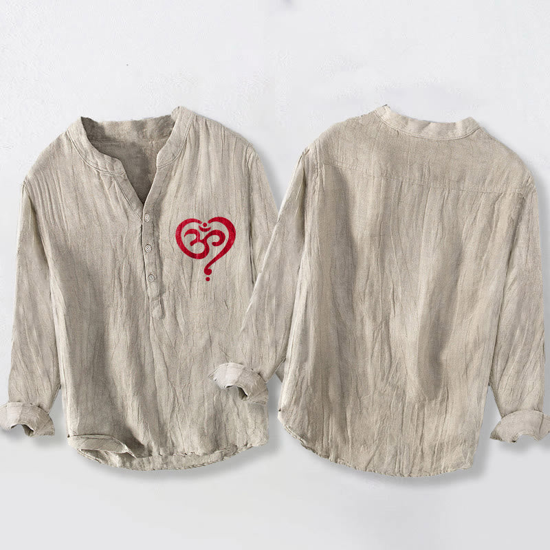 Cotton Linen Stand Collar Om Symbol Meditation Shirt