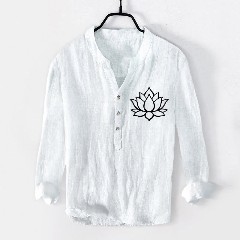 Cotton Linen Lotus Stand Collar Mindful Meditation Shirt