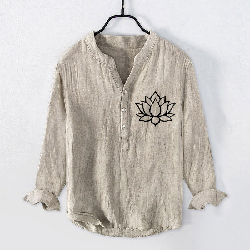 Cotton Linen Lotus Stand Collar Mindful Meditation Shirt
