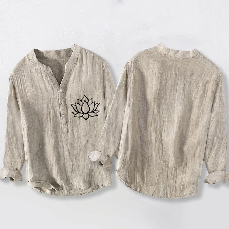 Cotton Linen Lotus Stand Collar Mindful Meditation Shirt