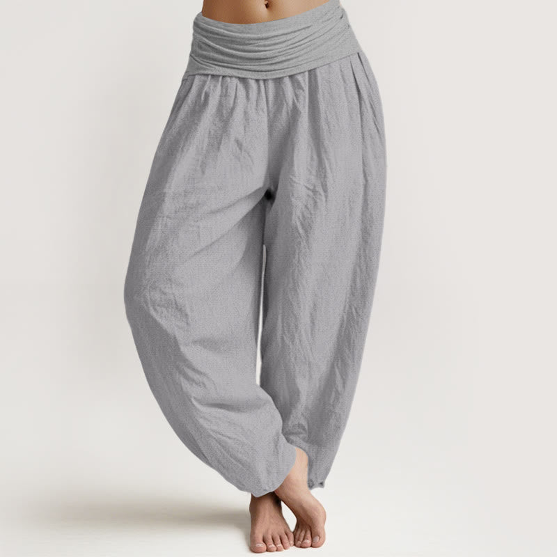 Breathable Cotton Pleated Waistband Grounding Harem Pants