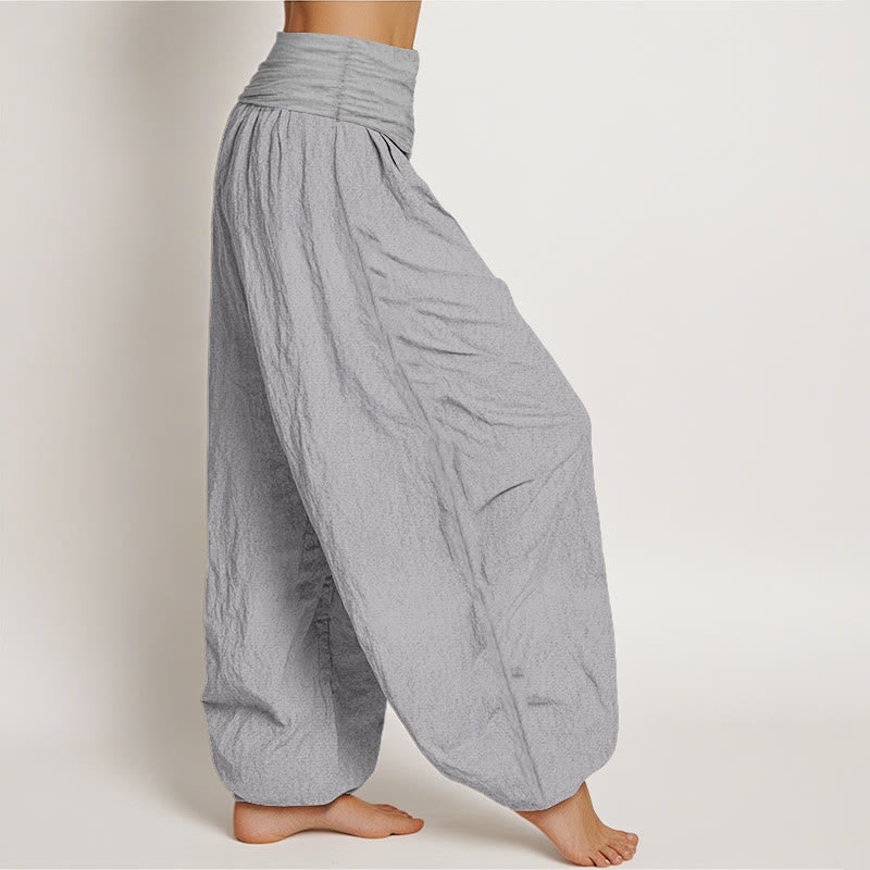 Breathable Cotton Pleated Waistband Grounding Harem Pants