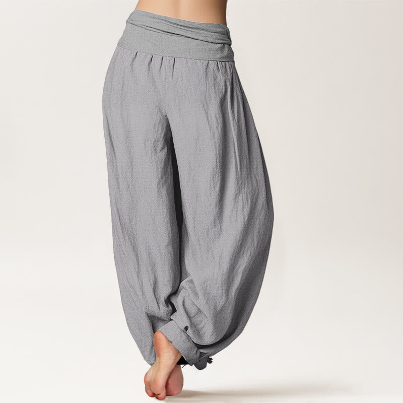 Breathable Cotton Pleated Waistband Grounding Harem Pants