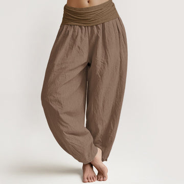 Earthy Tan Pure Cotton Pleated Waist Meditation Harem Pants