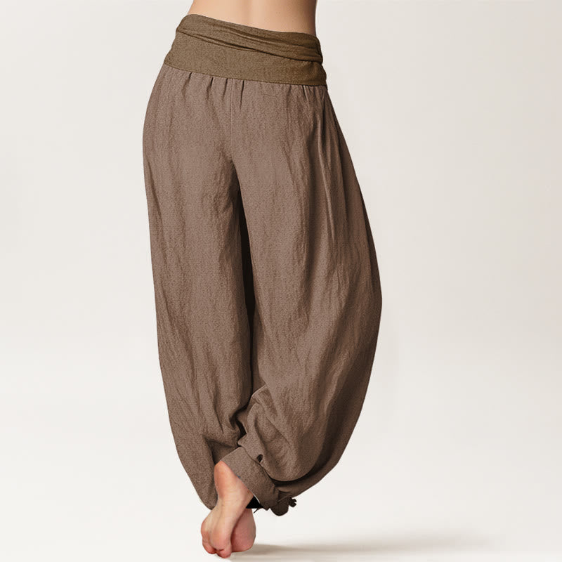 Earthy Tan Pure Cotton Pleated Waist Meditation Harem Pants