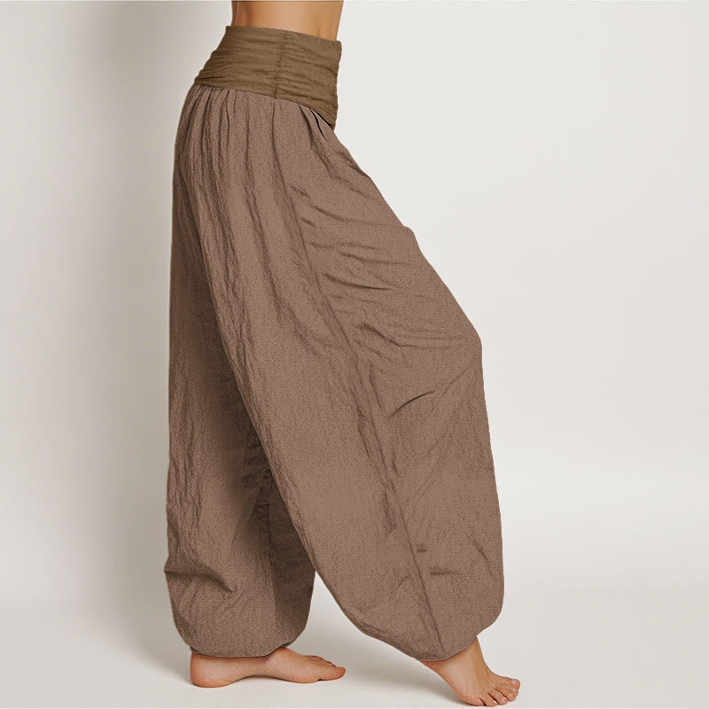 Earthy Tan Pure Cotton Pleated Waist Meditation Harem Pants
