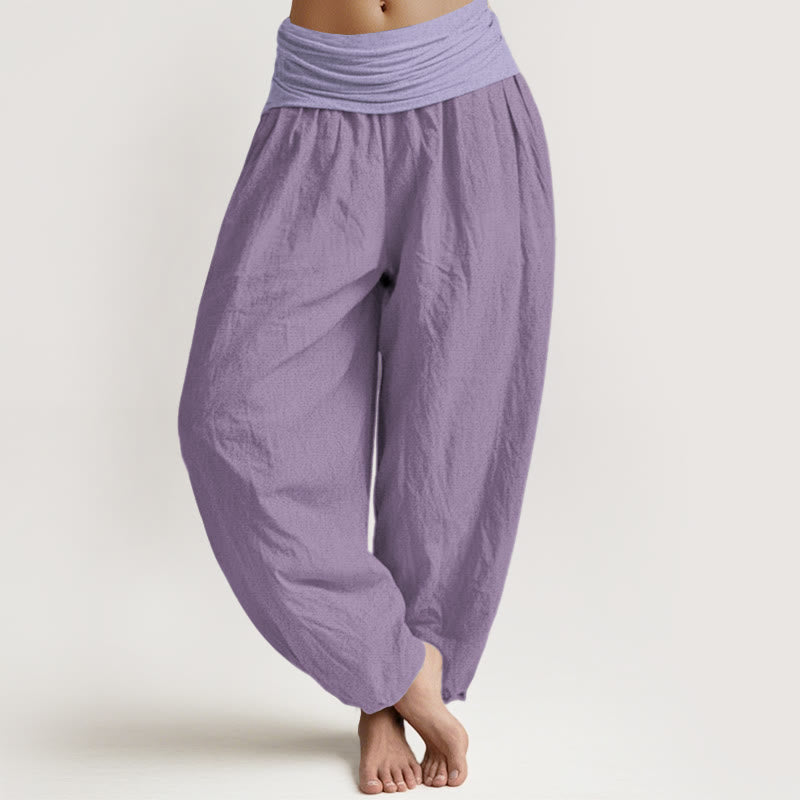 Pure Cotton Plum Women's Elastic Waist Harem Pants