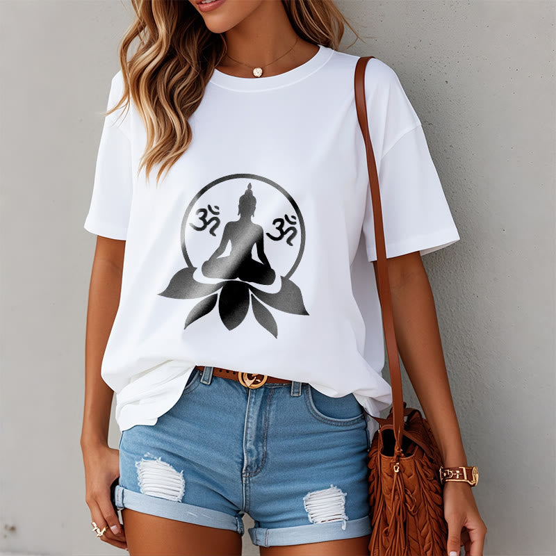 Soft Cotton Crewneck Sanskrit OM Mantra Graphic Meditation Tee
