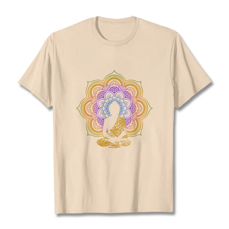 Soft Cotton Crew Neck Mandala Graphic Meditation Tee