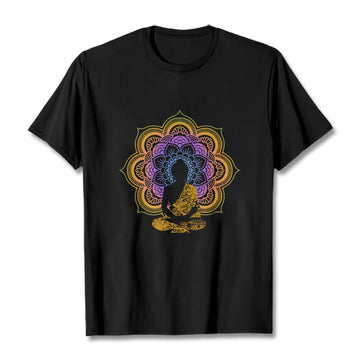 Soft Cotton Crew Neck Mandala Graphic Meditation Tee