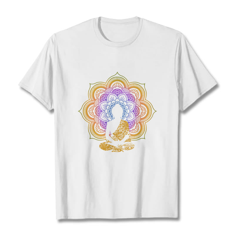 Soft Cotton Crew Neck Mandala Graphic Meditation Tee