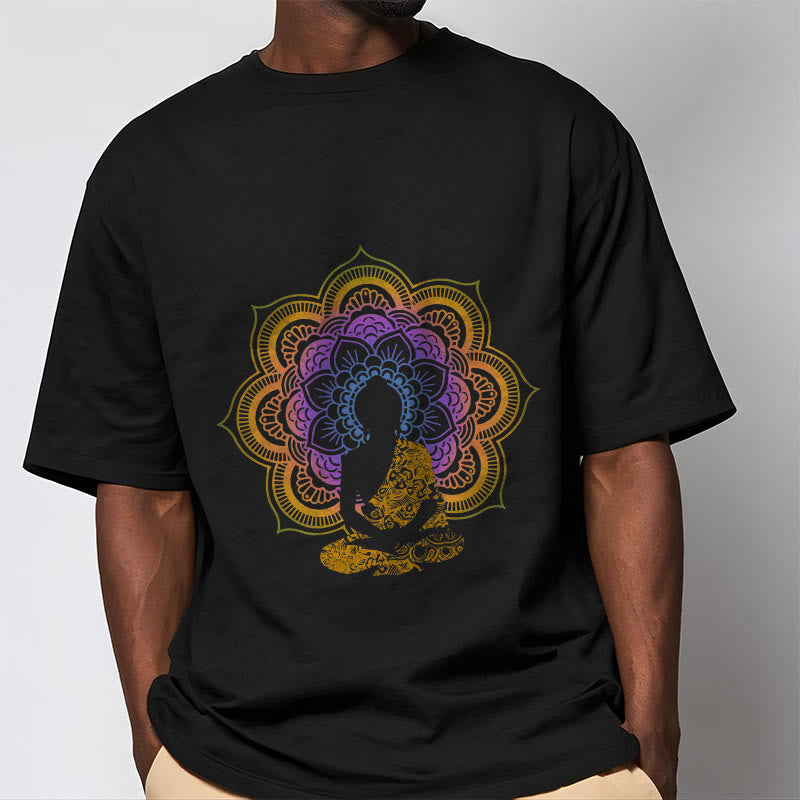 Soft Cotton Crew Neck Mandala Graphic Meditation Tee