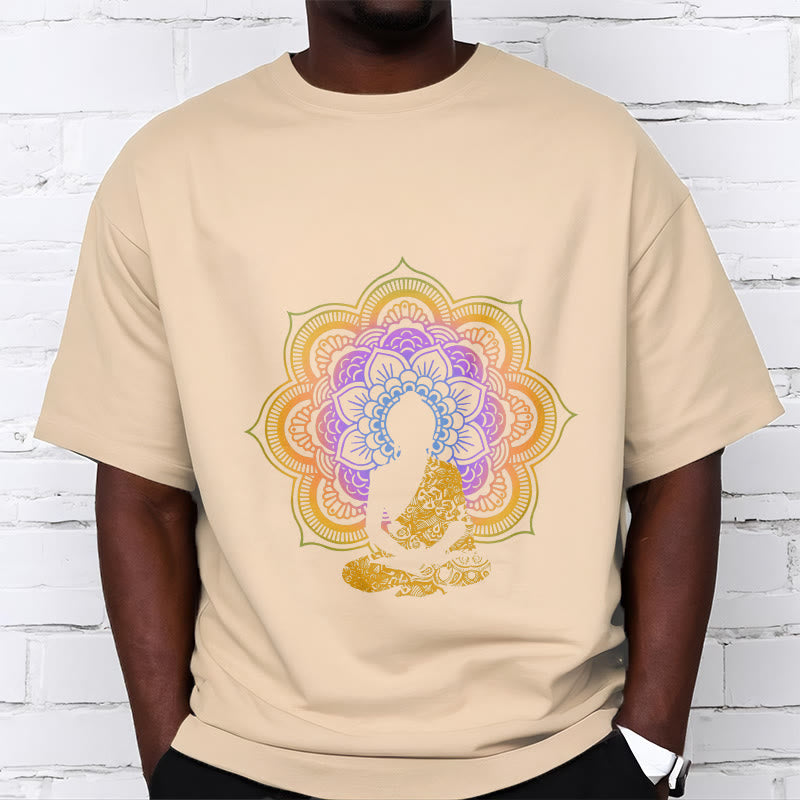 Soft Cotton Crew Neck Mandala Graphic Meditation Tee